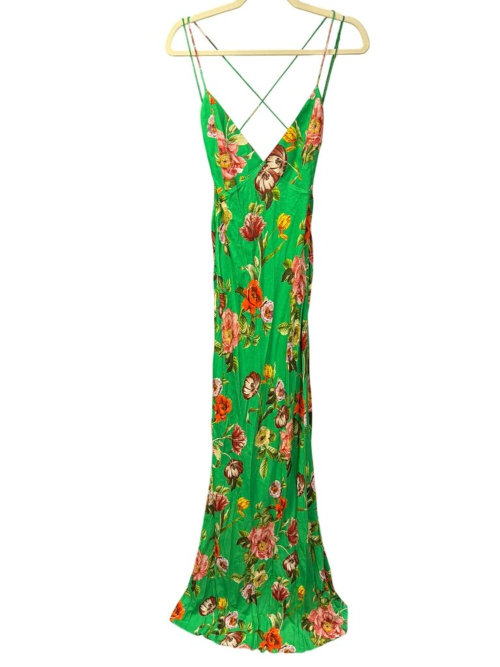 Alice + Olivia Green Floral Maxi Cross Back Long Dress Size 12 New - Picture 5 of 10